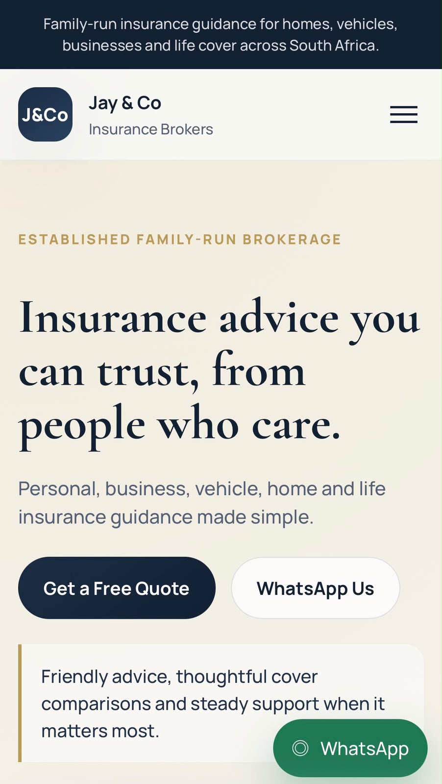 Insurance broker website concept screenshot
