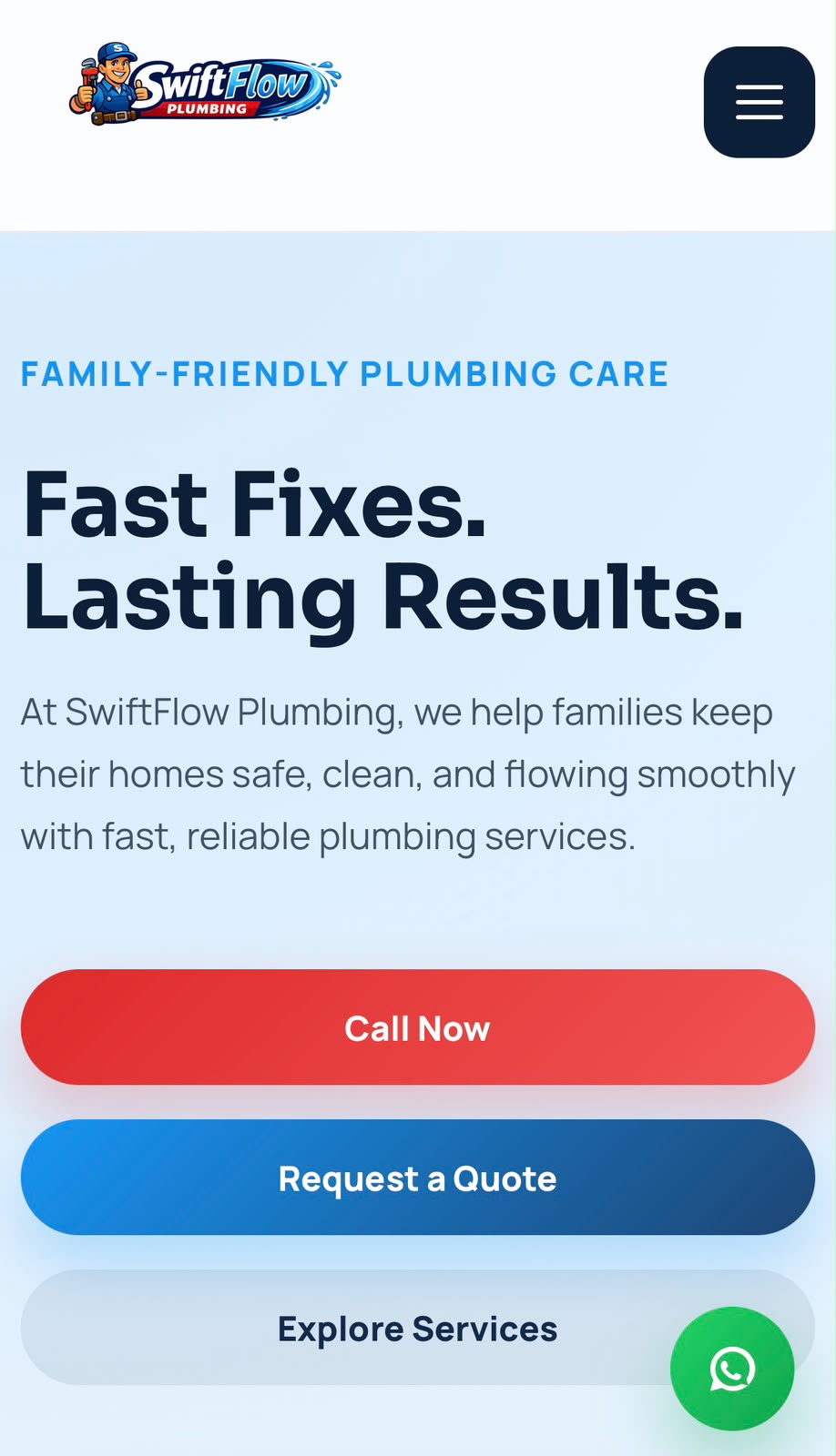 Plumbing website concept screenshot